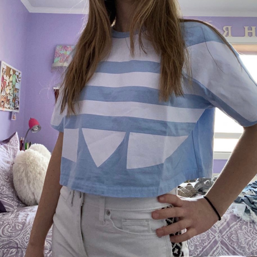 NWOT Adidas baby blue logo crop top